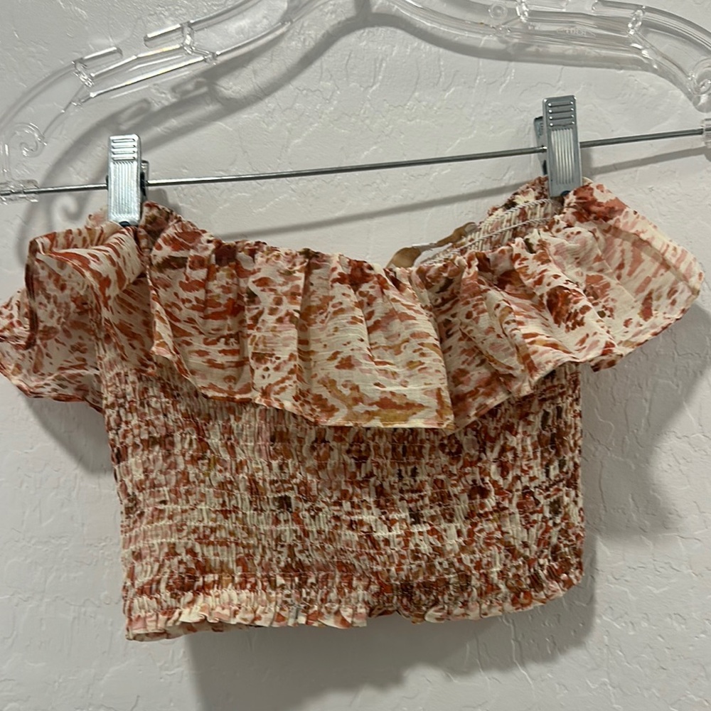 Olivaceous Brown pink Ruffled Tube Top floral ruffle fairy boho crop strapless